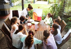 julia painting outside at Art box workshop studio Neutral Bay