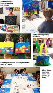 children holding up artworks from workshops