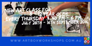 New Thursday afternoon art class for students 8 - 12 years old , from 3.30 pm - 6.30 pm, July 28th - 16th September 2016