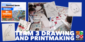 Term 3 at Art Box Workshops after school and Saturday morning art classes, drawing and printmaking.