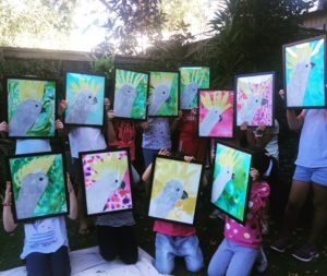 cockatoo paintings created at Art Box Workshops