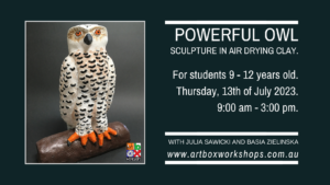 powerful owl sculpture at Art Box Workshops studio