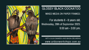 Glossy Black Cockatoo painted at Art Box Workshops