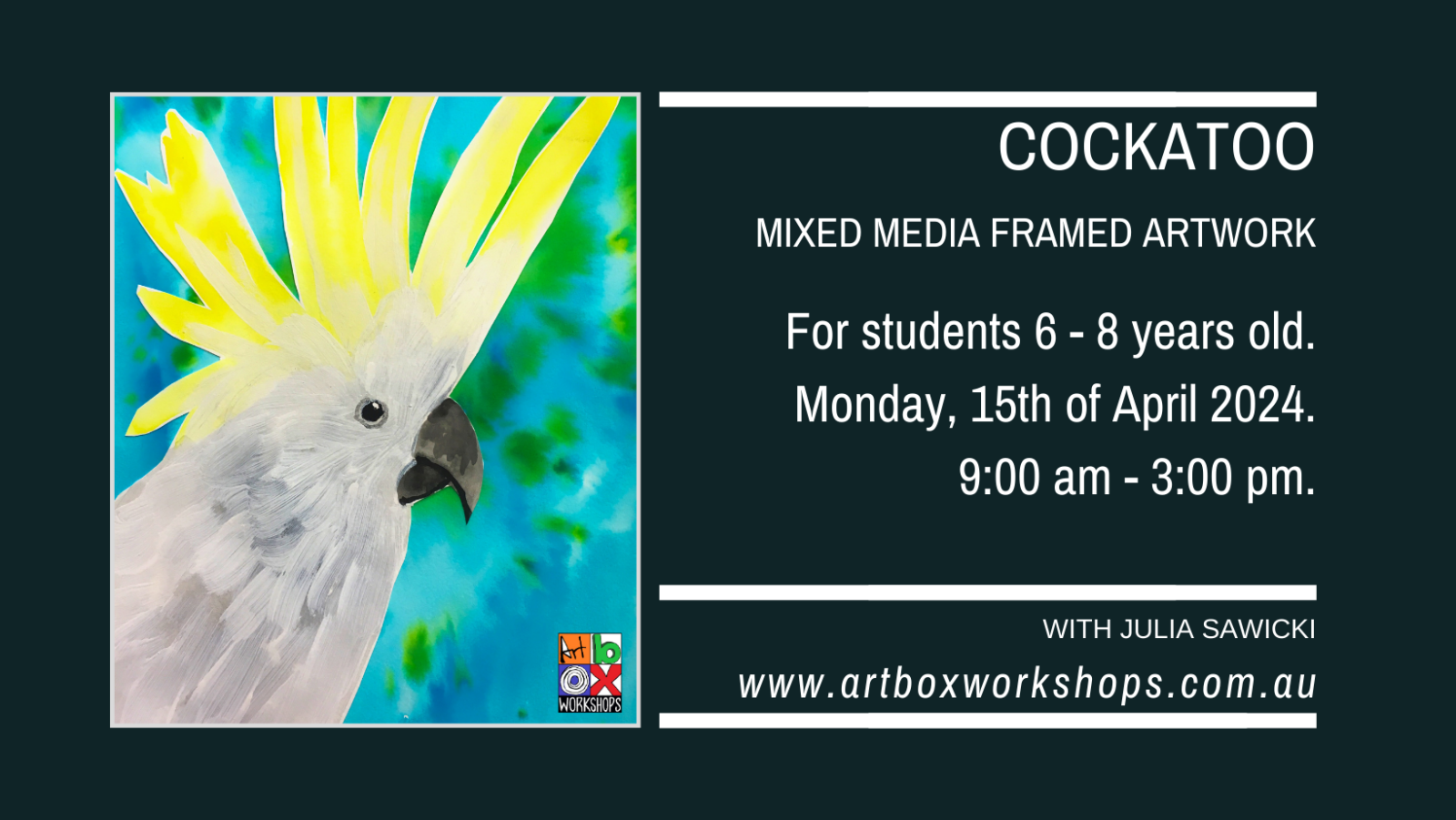 Cockatoo painting at Art Box Workshops