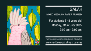 Galah mixed media artwork created at Art Box Workshops