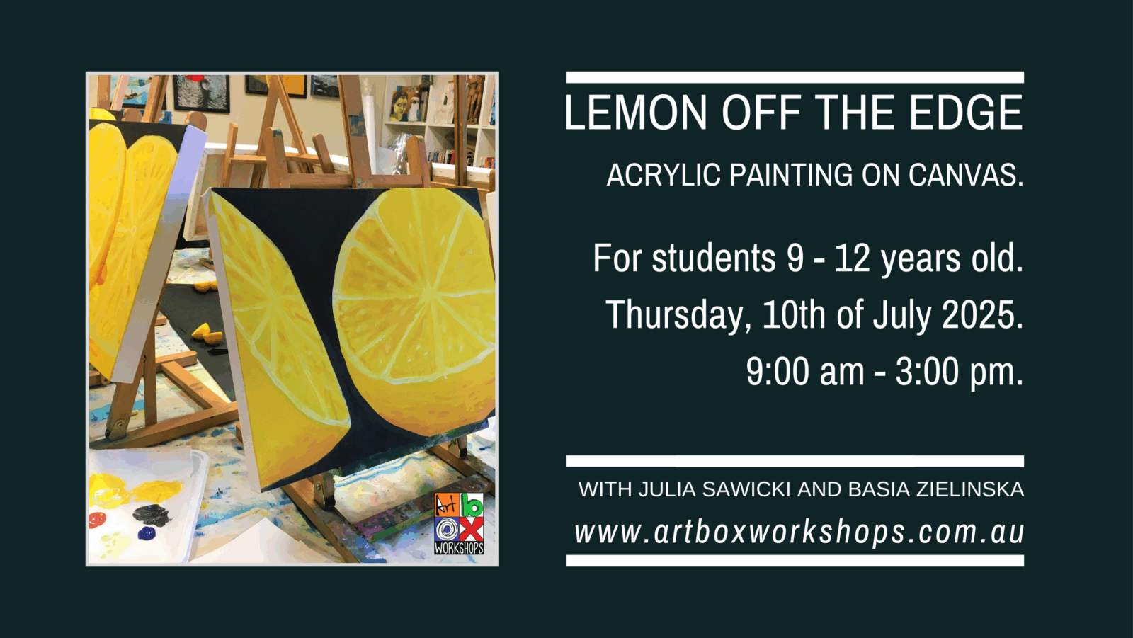 lemon still life painting at Art Box Workshops