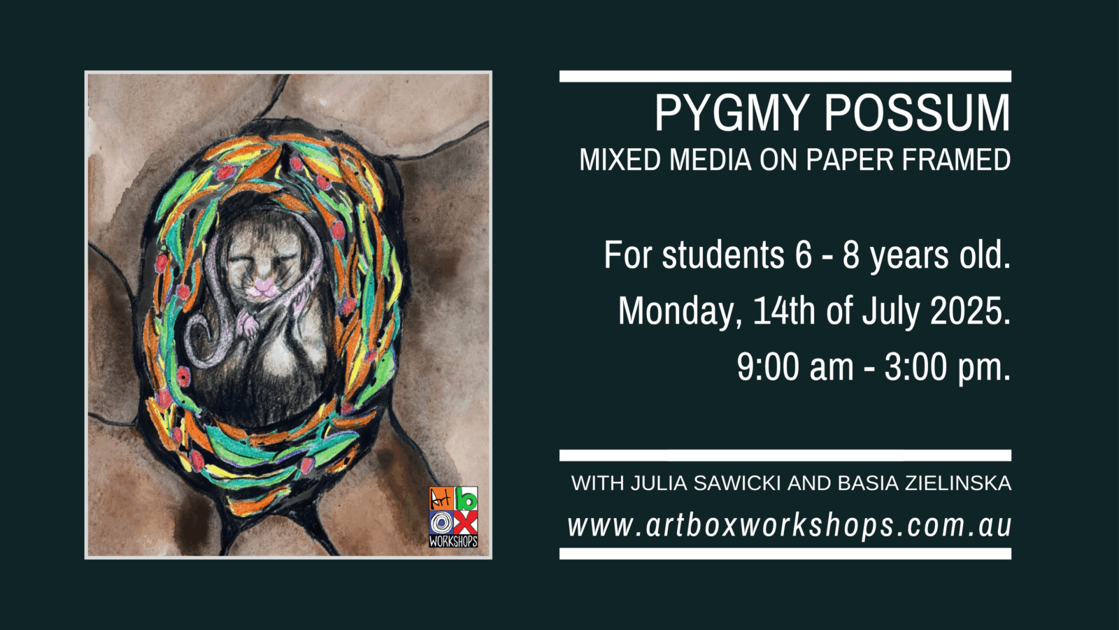 Pygmy possum artwork created at Art Box Workshops
