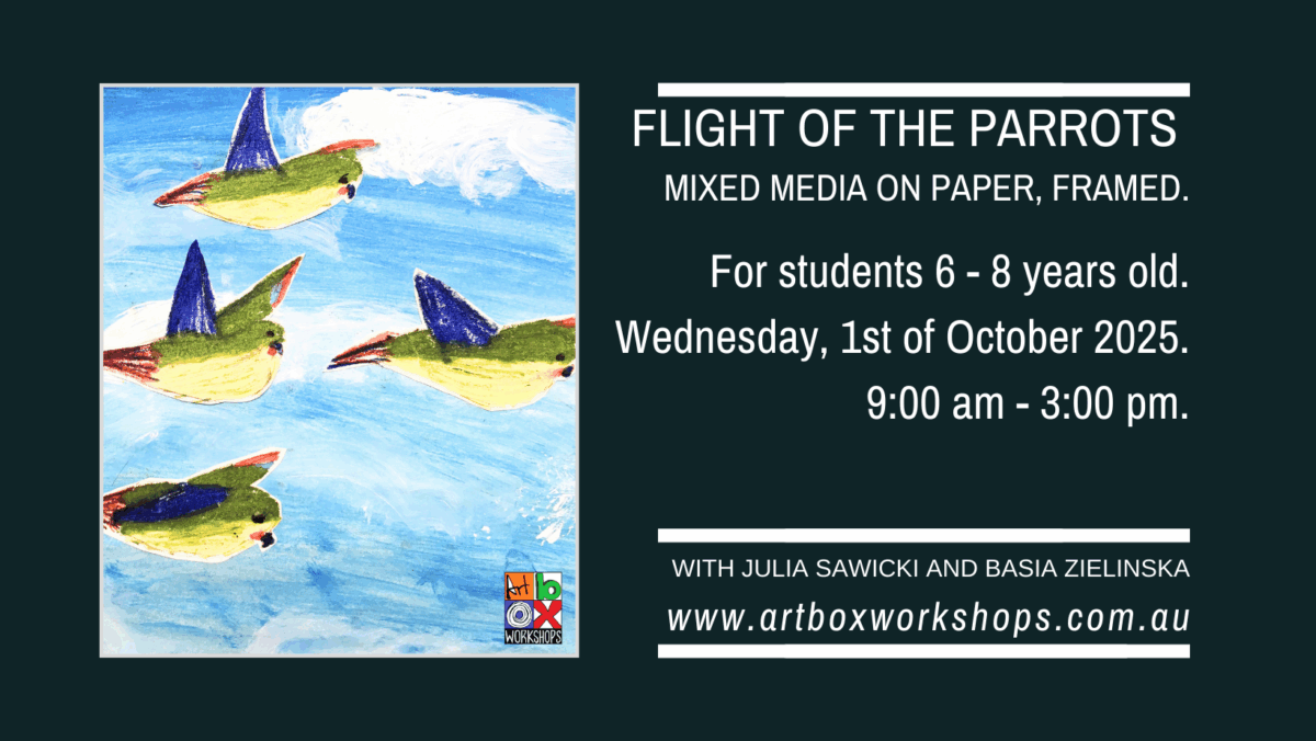 Flight of the parrots, mixed media, 1st of October 2025.