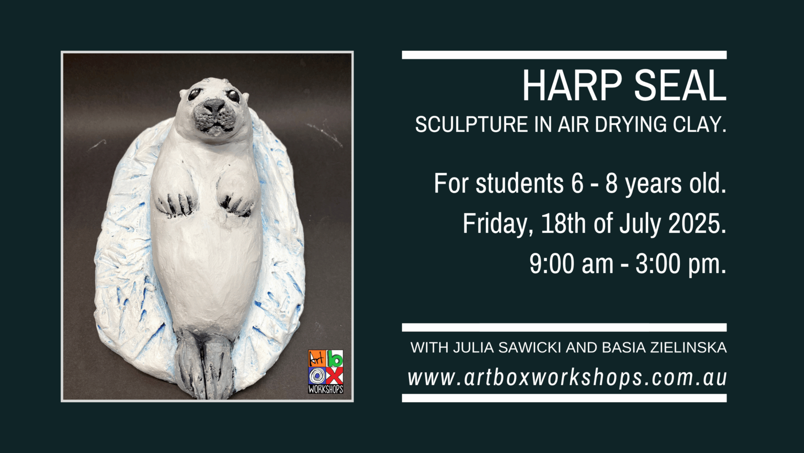 Harp seal sculpture at art box workshop