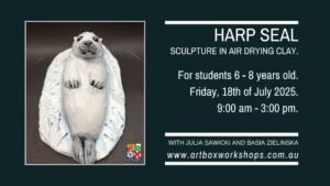 Harp seal sculpture at art box workshop