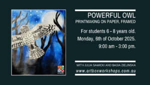 powerful owl painting at Art Box Workshops