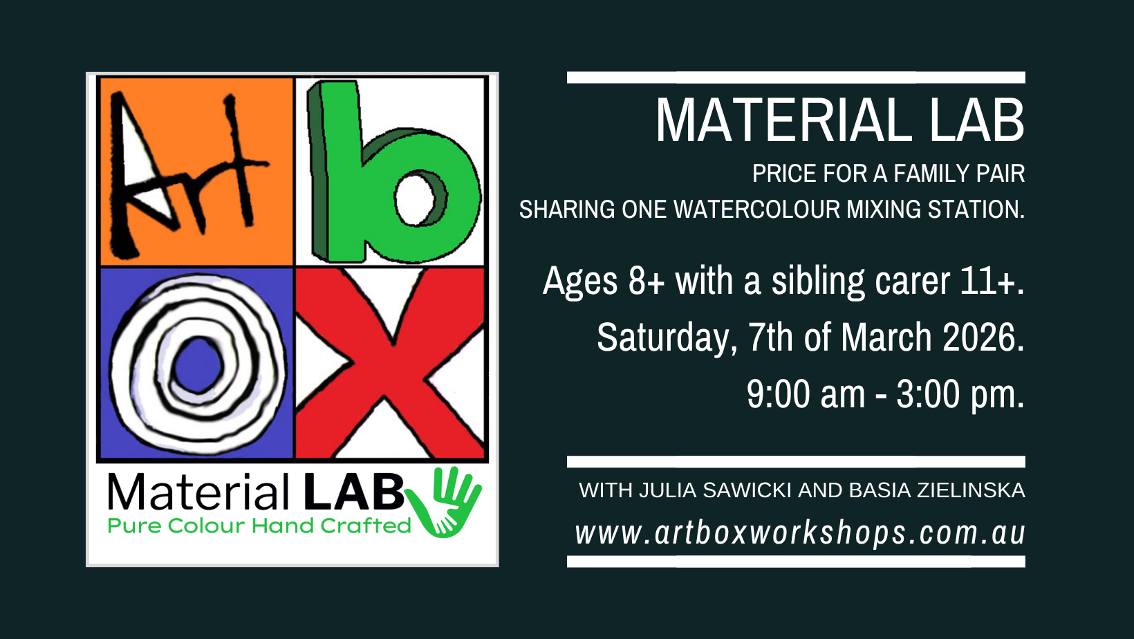 Material Lab watercolour mixing at Art Box Workshops