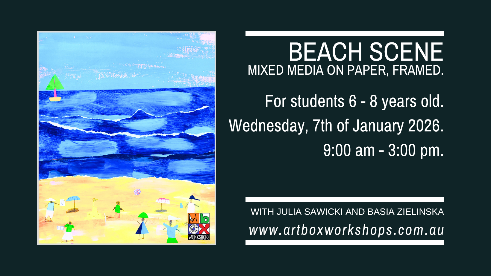 Beach scene painting at Art Box Workshops