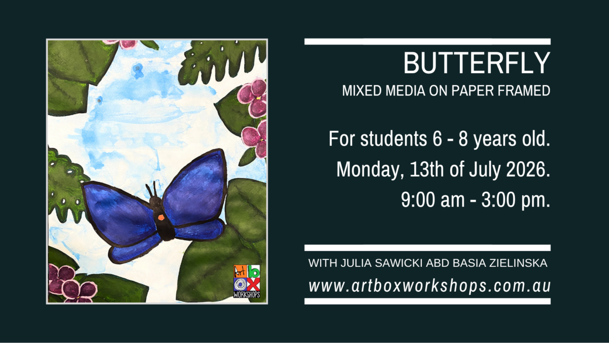 Creative butterfly painting and collage workshop for children at Art Box Workshops Sydney school holiday art classes.