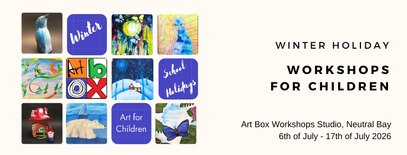 winter school holiday workshops for primary school kids in painting, printmaking and sculpture at a garden art studio in  Neutral Bay Sydney