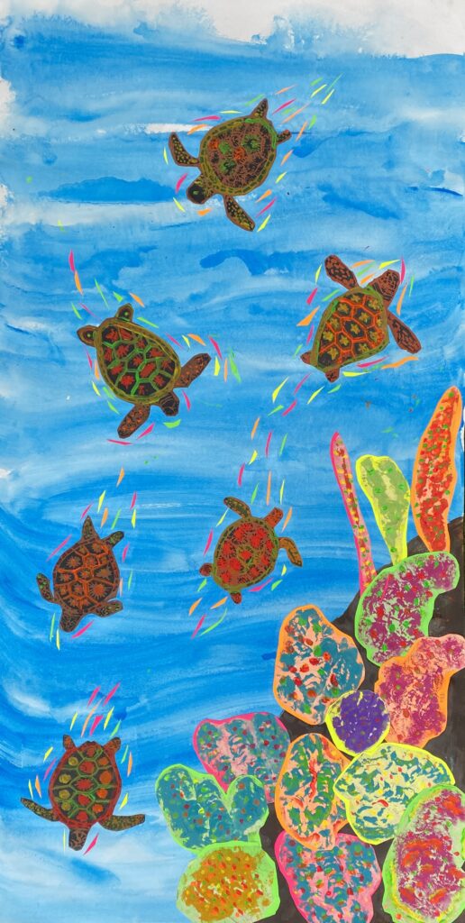 green sea turtle and the great barrier reef conservation artwork collaboration by students 