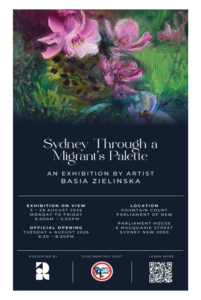 Basia Zielinski's invitation to her solo exhibition at Parliament NSW